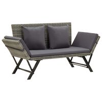 vidaXL Garden Bench with Cushions Grey 176 cm Poly Rattan