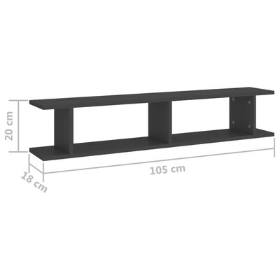 vidaXL Wall Shelf 2 pcs Grey 105x18x20 cm Engineered Wood