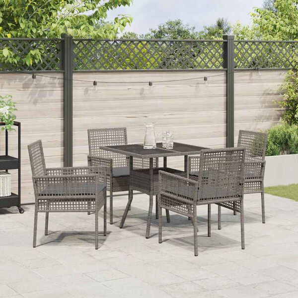 vidaXL Garden Dining Set 5 pcs Grey Poly Rattan