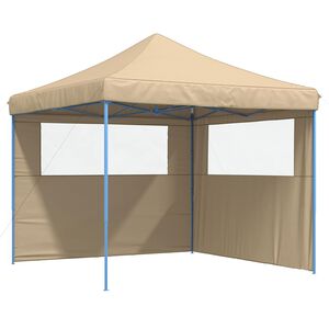 vidaXL Foldable Party Tent Pop-Up with 2 Sidewalls Beige