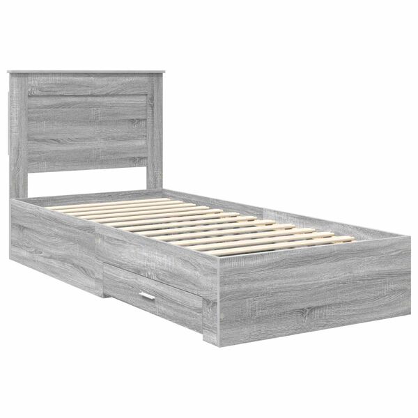 vidaXL Bed Frame Grey Sonoma and Silver 75 x 190 cm Engineered Wood