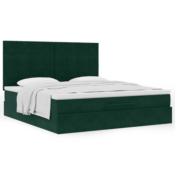 vidaXL Ottoman Bed with Mattresses Dark Green 160x200cm Velvet