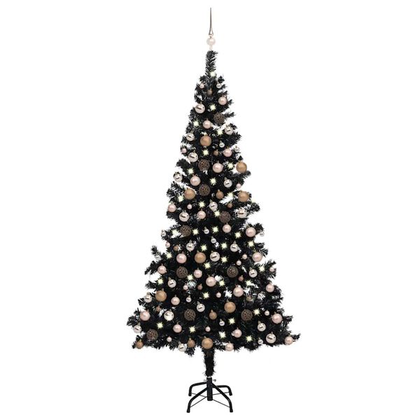 vidaXL Artificial Pre-lit Christmas Tree with Ball Set Black 210 cm PVC