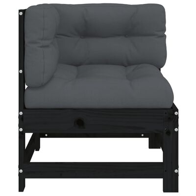 vidaXL Corner Sofa with Cushions Black Solid Wood Pine