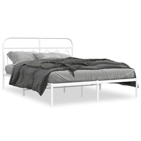 vidaXL Metal Bed Frame without Mattress with Headboard White 135x190cm