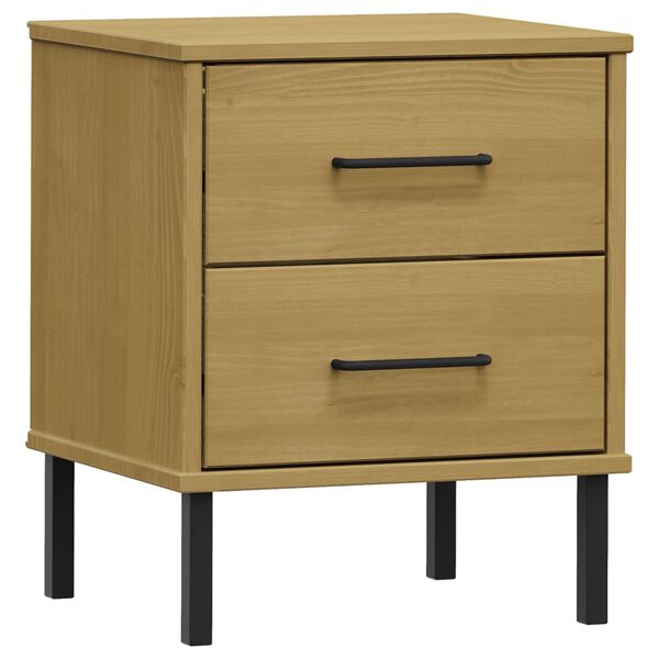 vidaXL Bedside Cabinet with Metal Legs Brown Solid Wood Pine OSLO