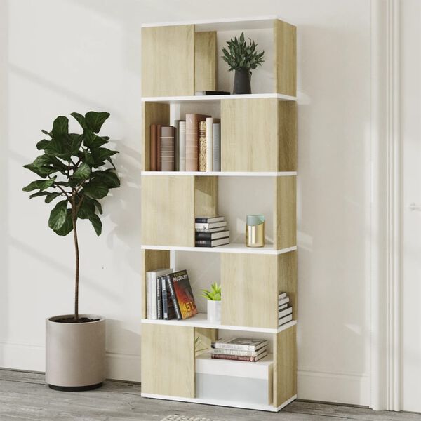 vidaXL Book Cabinet Room Divider White&Sonoma Oak 60x24x155 cm