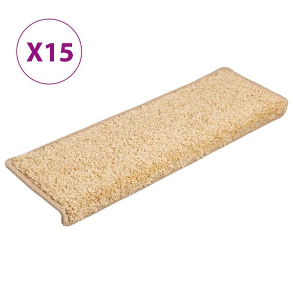vidaXL Stair Mats 15 pcs 65x21x4 cm Cream Rectangular Edge