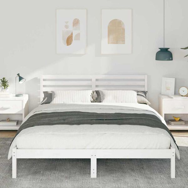 vidaXL Bed Frame with Headboard White 160 x 210 cm Solid Pine Wood