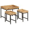vidaXL Nesting Coffee Tables 3 pcs Solid Rough Mango Wood and Iron