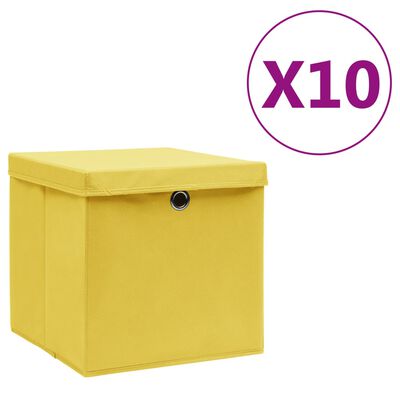 vidaXL Storage Boxes with Covers 10 pcs 28x28x28 cm Yellow