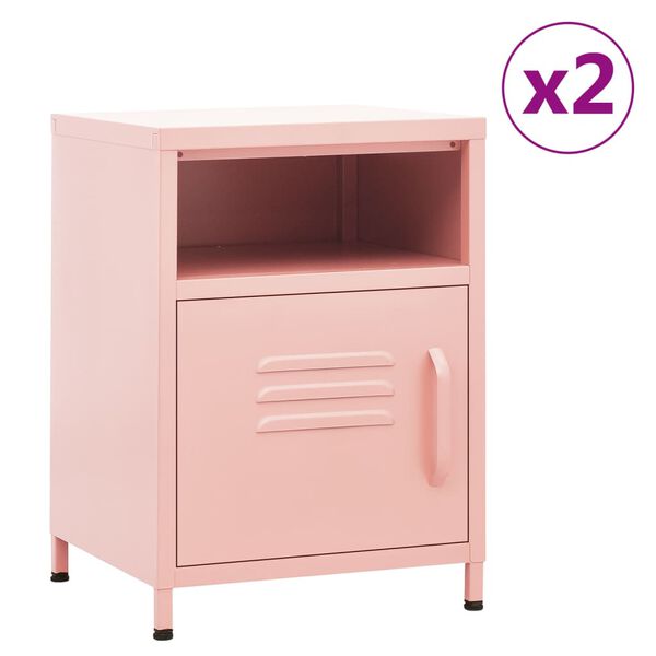 vidaXL Nightstands 2 pcs Pink 35x35x51 cm Steel