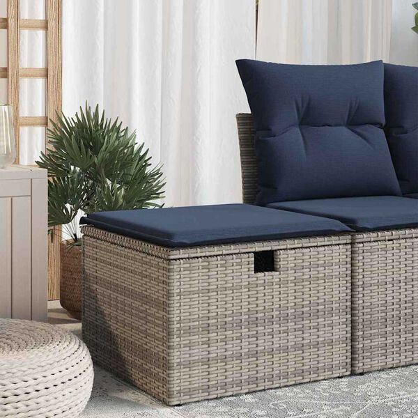 vidaXL Garden Stool Grey 55 x 55 x 37cm Poly Rattan