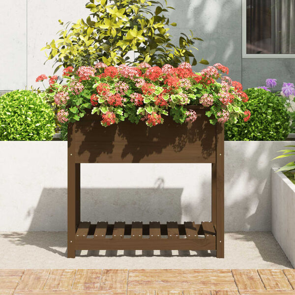 vidaXL Planter with Shelf Honey Brown 82.5x54x81 cm Solid Wood Pine