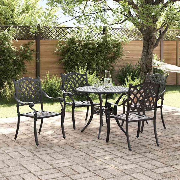 vidaXL Garden Dining Set 5 pcs Black 90 x 90 x 75 cm Cast Aluminium