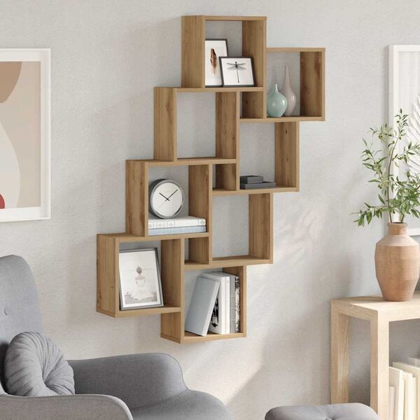 vidaXL Wall Cube Shelf Artisan Oak 90x15x119.5 cm Engineered Wood