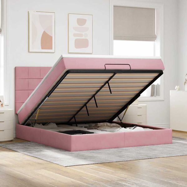 vidaXL Ottoman Bed with Mattresses Pink 160x200cm Velvet