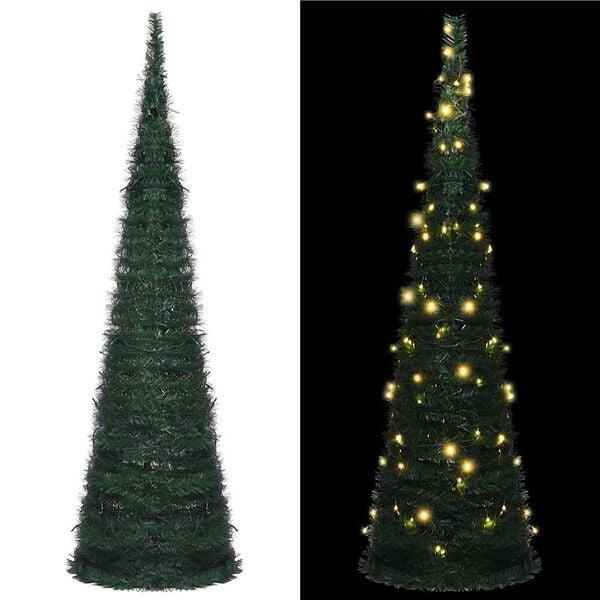 vidaXL Pop-up String Artificial Pre-lit Christmas Tree Green 210 cm
