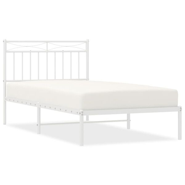 vidaXL Metal Bed Frame without Mattress with Headboard White 100x190cm