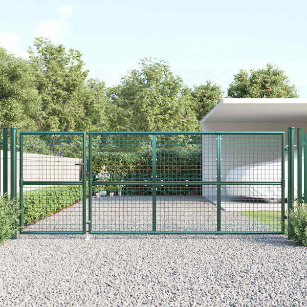 vidaXL Mesh Garden Gate Green 350x125 cm Galvanised Steel