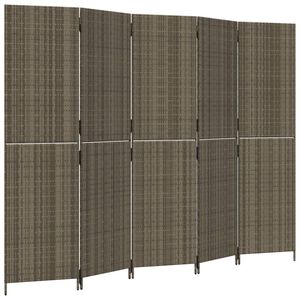 vidaXL Room Divider 5 Panels Grey Poly Rattan