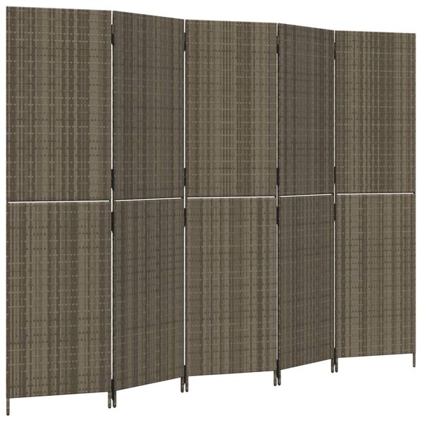 vidaXL Room Divider 5 Panels Grey Poly Rattan