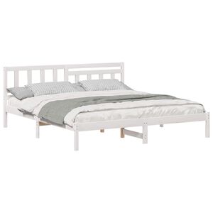 vidaXL Bed Frame with Headboard White 180 x 200 cm Solid Pine Wood