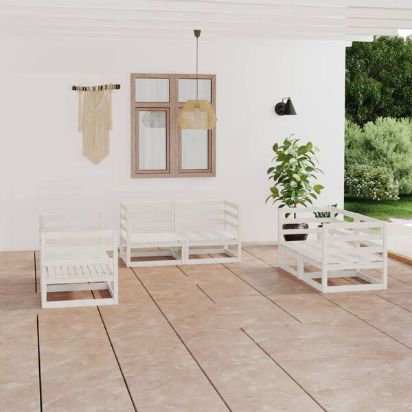 vidaXL 6 Piece Garden Lounge Set White Solid Pinewood