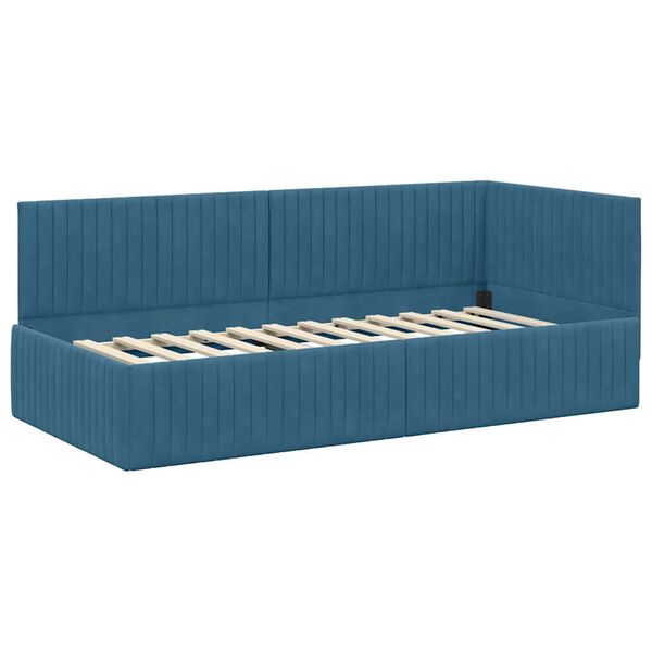 vidaXL Corner Bed Frame with Headboard Blue 90 cm x 200 cm Velvet