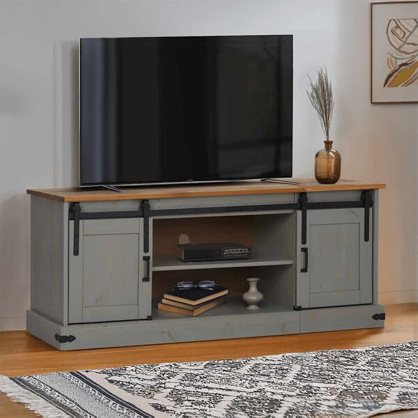vidaXL TV Cabinet HALDEN 2 Sliding Doors Grey 150x40x60 cm Solid Wood