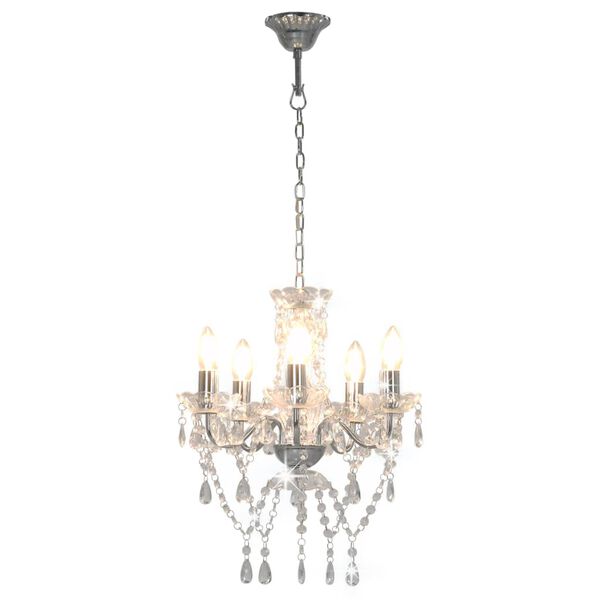 vidaXL Chandelier with Crystal Beads Silver Round 5 x E14