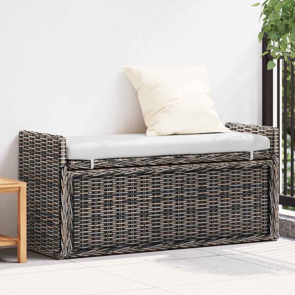 vidaXL Storage Bench with Cushion Black Wash 110 x 40 x 50 cm Rattan