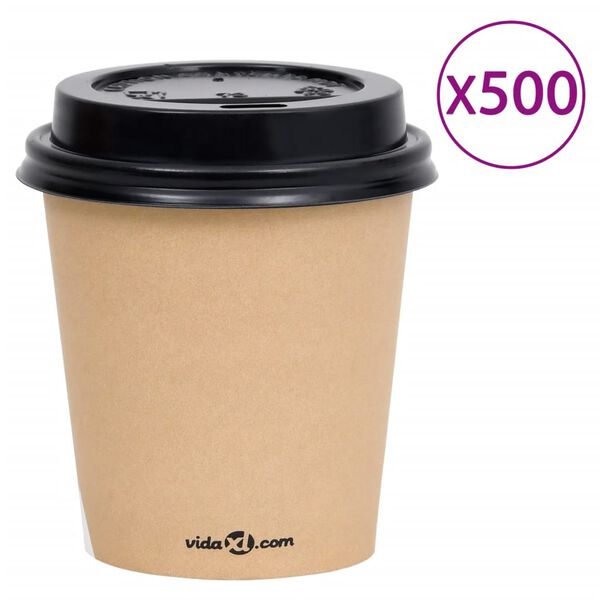 vidaXL Coffee Paper Cups with Lids 200 ml 500 pcs Brown