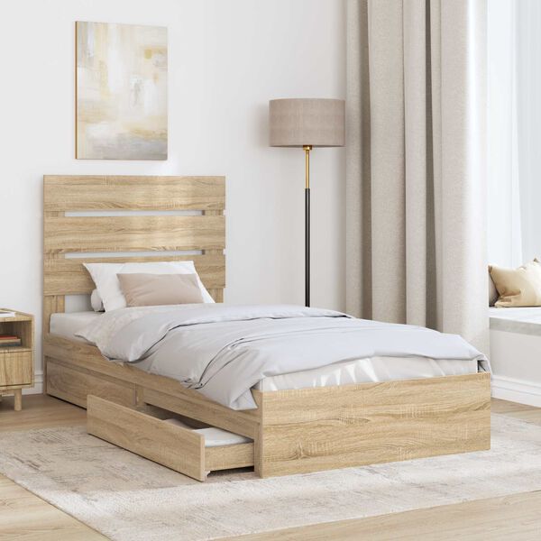 vidaXL Storage Bed with Drawer Sonoma Oak 90 x 190 cm Engineered Wood