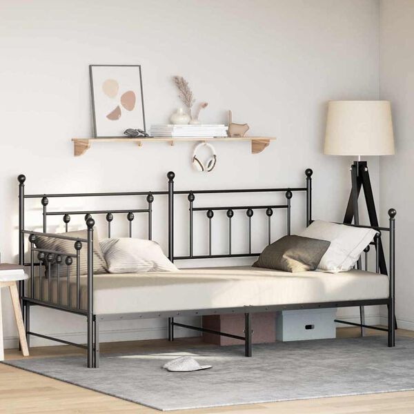 vidaXL Daybed Frame with Headboard Black 90 x 190 cm Steel