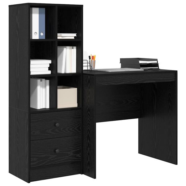 vidaXL Desk with Drawer 2 pcs Black Oak