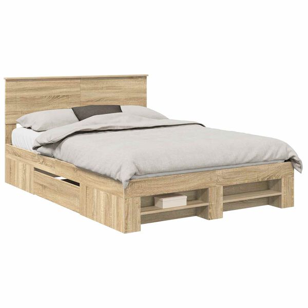 vidaXL Bed Frame Sonoma Oak 140 x 200 cm Engineered Wood