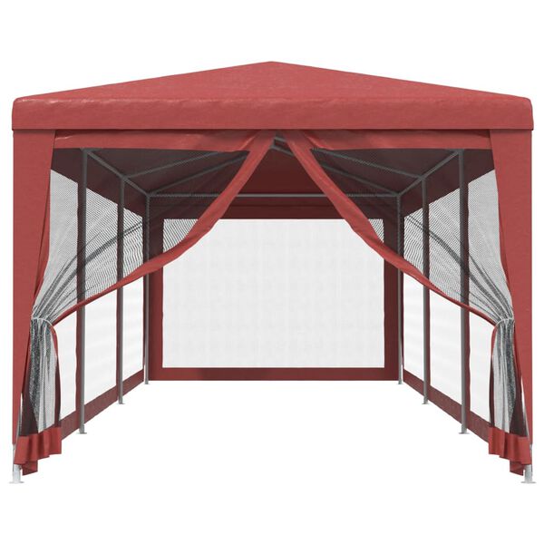 vidaXL Party Tent with 8 Mesh Sidewalls Red 3x9 m HDPE