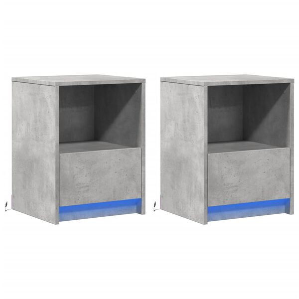 vidaXL Bedside Cabinets with LED Lights 2 pcs Concrete Grey Engineered Wood