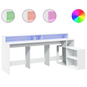 vidaXL Desk with LED Lights White 200x104x91 cm Engineered Wood