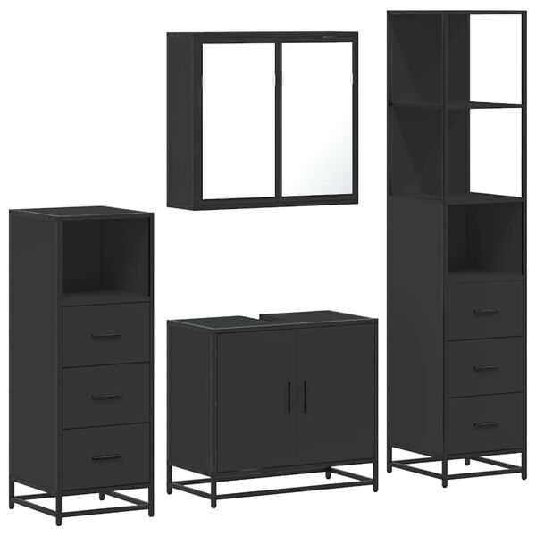 vidaXL 4&nbsp;Piece Bathroom Furniture Set&nbsp;Black Engineered Wood