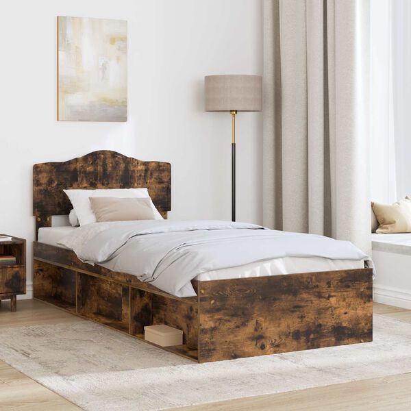 vidaXL Bed Frame Smoked Oak 100 x 200 cm Solid Pine Wood