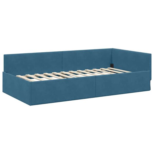 vidaXL Corner Bed Frame with Headboard Blue 80 cm x 200 cm Velvet