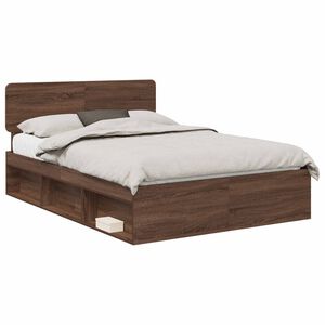 vidaXL Bed Frame with Headboard Brown Oak 140 x 200 cm Solid Pine Wood