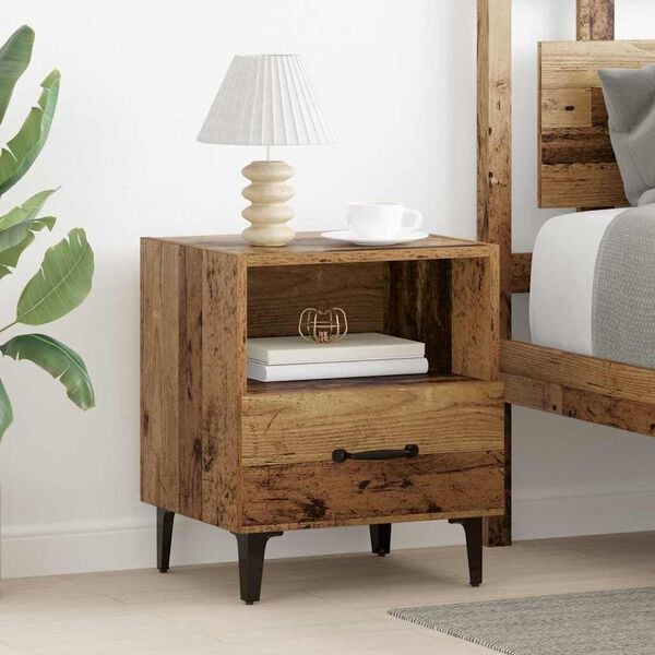 vidaXL Bedside Cabinet with Drawer 2 pcs Old wood 40 x 35 x 47.5 cm