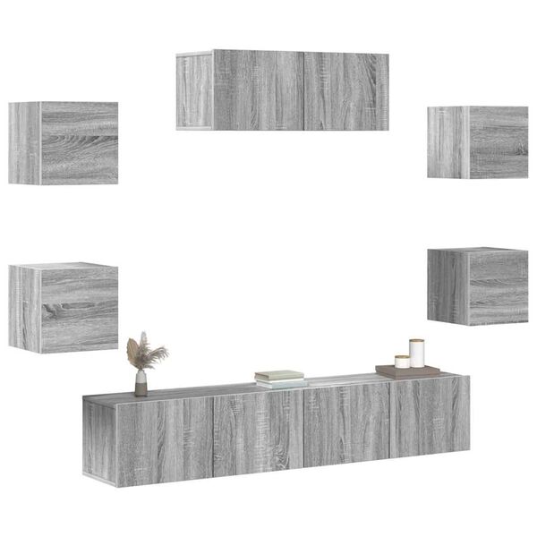 vidaXL 7 Piece TV Cabinet Set Grey Sonoma Engineered Wood