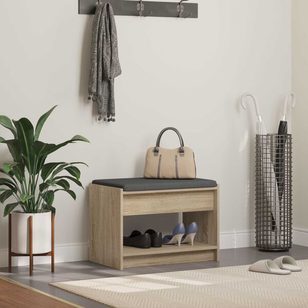 vidaXL Hall Bench with Cushion with Shelf Sonoma Oak 63 x 38 x 45 cm