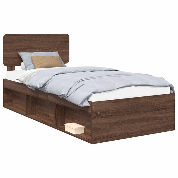 vidaXL Bed Frame with Headboard Brown Oak 90 x 200 cm Solid Pine Wood
