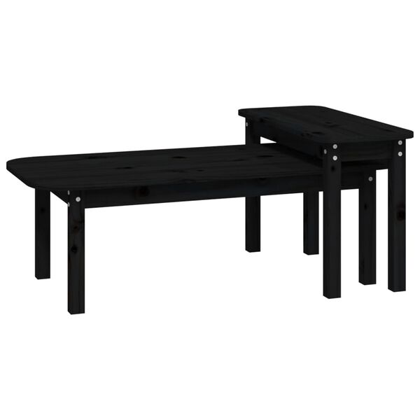 vidaXL 2 Piece Coffee Table Set Black Solid Wood Pine