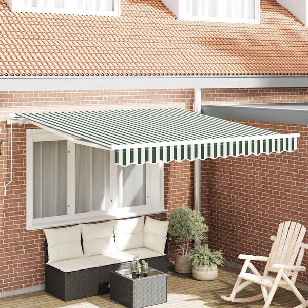 vidaXL Awning Retractable Green and White 300 x 250 x 165 cm Polyester
